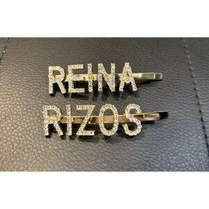 Set Of 2 Hair Clip/ Bobby Pins RIZOS And REINA (Rizos Curls) Gold Rhinestone